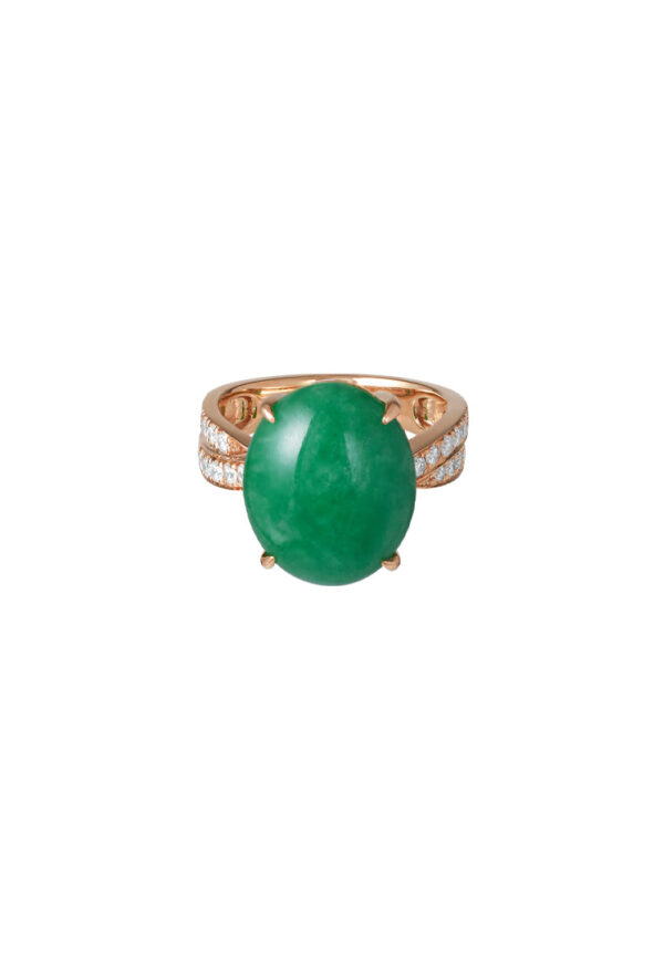 TOMEI Elliptical Jade Diamond Ring, White/Yellow Gold 750