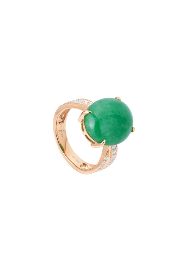 TOMEI Elliptical Jade Diamond Ring, White/Yellow Gold 750