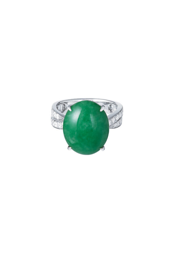 TOMEI Elliptical Jade Diamond Ring, White/Yellow Gold 750