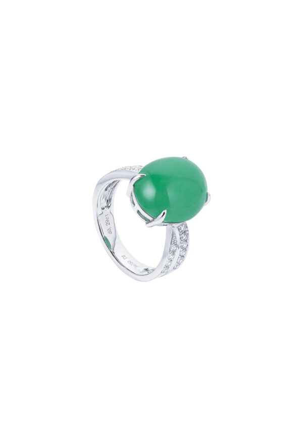 TOMEI Elliptical Jade Diamond Ring, White/Yellow Gold 750