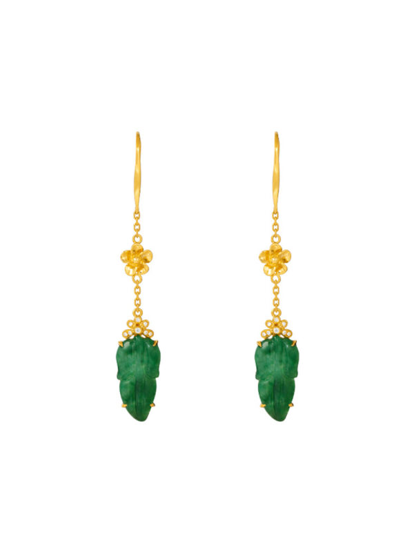 TOMEI Jadeite Dangling Earrings, Yellow Gold 750