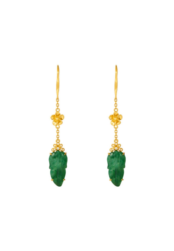 TOMEI Jadeite Dangling Earrings, Yellow Gold 750
