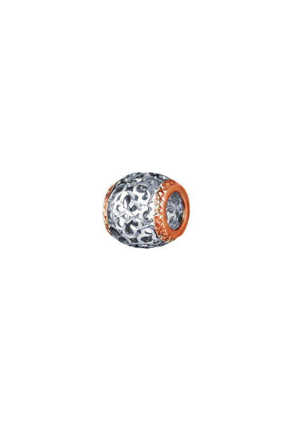 TOMEI Crochet Patterned Charm, White+Rose Gold 585
