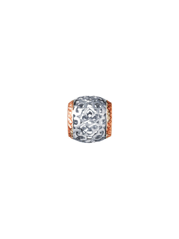 TOMEI Crochet Patterned Charm, White+Rose Gold 585