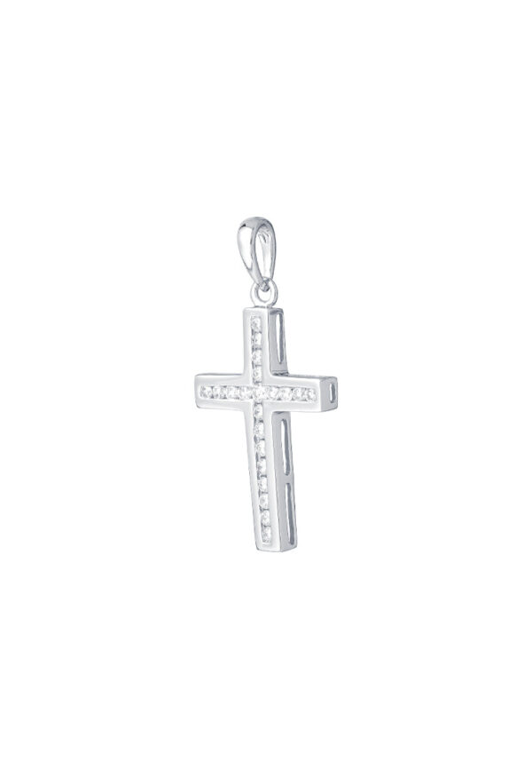 TOMEI Cross Diamond Pendant, White Gold 750