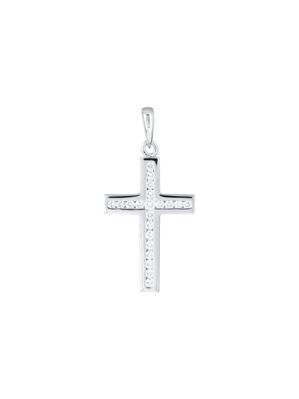 TOMEI Cross Diamond Pendant, White Gold 750