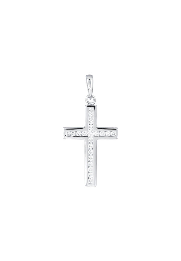 TOMEI Cross Diamond Pendant, White Gold 750