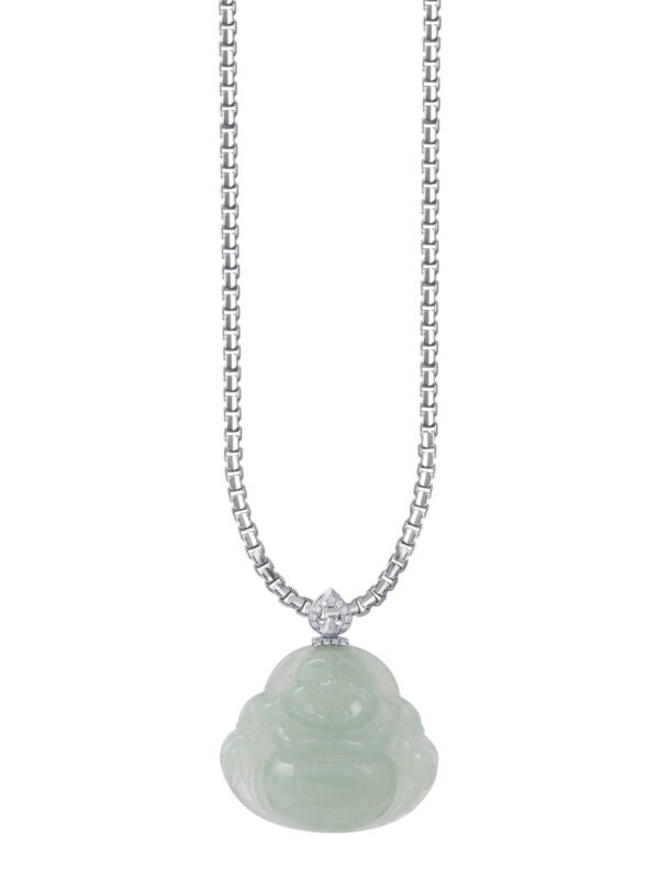 TOMEI Buddha Jade Pendant, White Gold 750