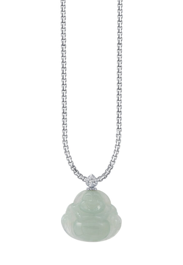 TOMEI Buddha Jade Pendant, White Gold 750