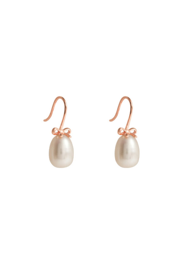 TOMEI Lovely Bow Tie Pearl Earrings, Rose Gold 585