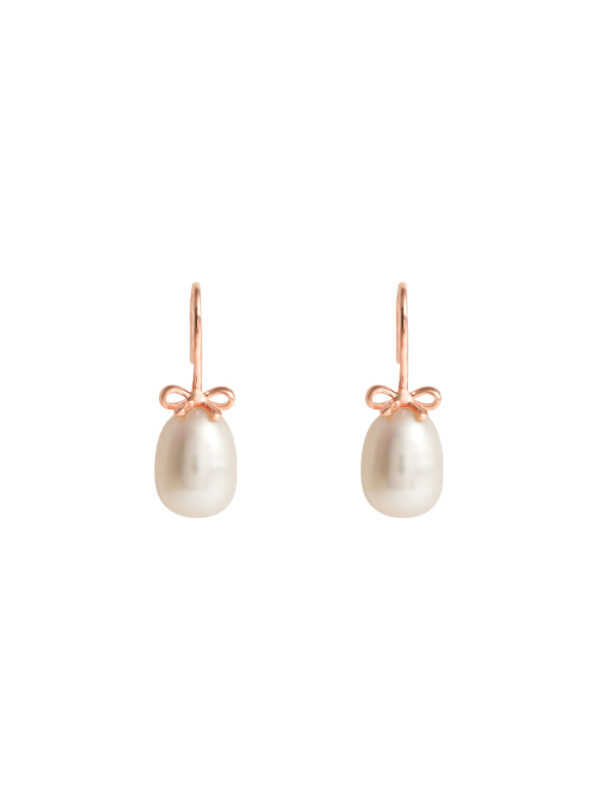 TOMEI Lovely Bow Tie Pearl Earrings, Rose Gold 585