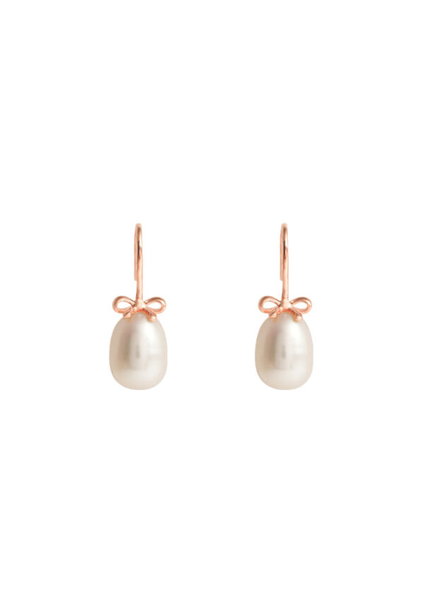 TOMEI Lovely Bow Tie Pearl Earrings, Rose Gold 585
