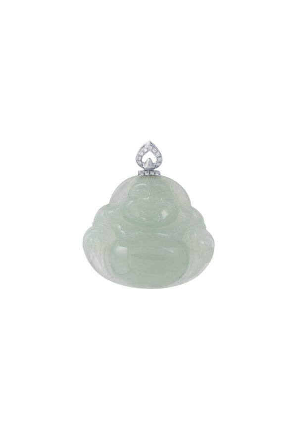 TOMEI Buddha Jade Pendant, White Gold 750