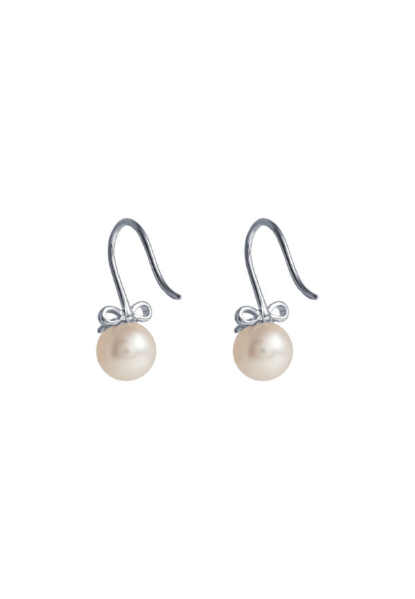 TOMEI Lovely Bow Tie Pearl Earrings, White Gold 585