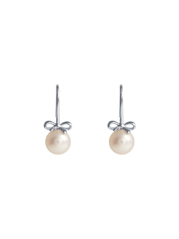 TOMEI Lovely Bow Tie Pearl Earrings, White Gold 585