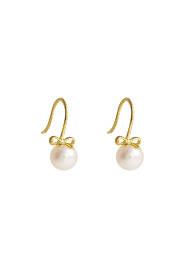 TOMEI Lovely Bow Tie Pearl Earrings, Yellow Gold 585