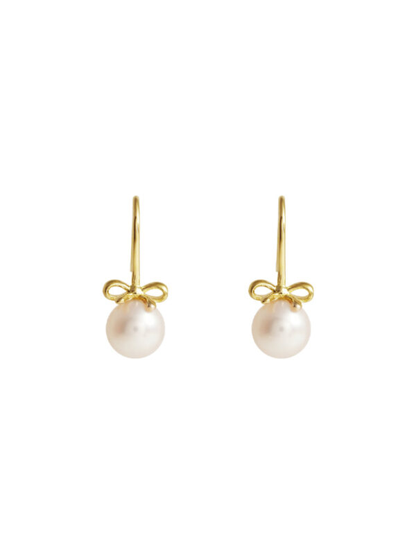 TOMEI Lovely Bow Tie Pearl Earrings, Yellow Gold 585