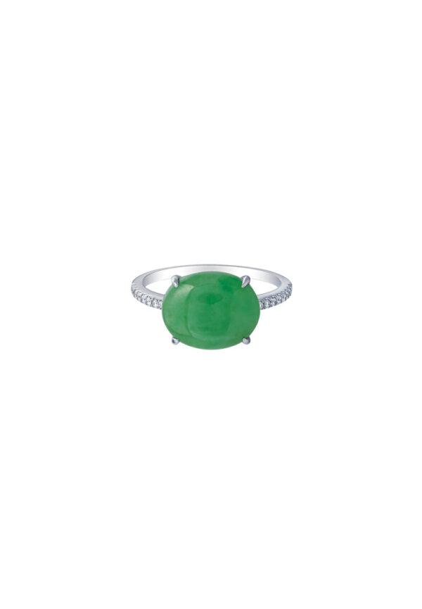 TOMEI Elliptical Jade Ring, White/Yellow Gold 750