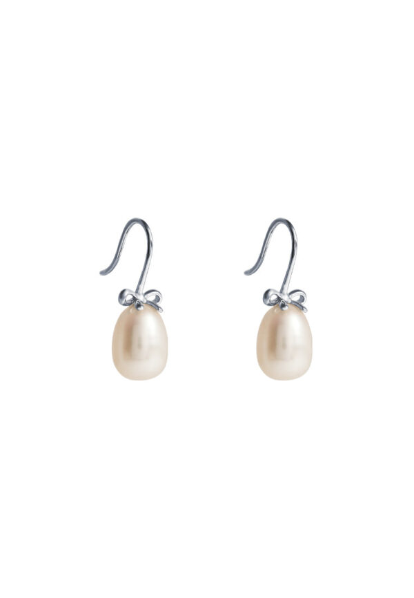 TOMEI Lovely Bow Tie Pearl Earrings, White Gold 585
