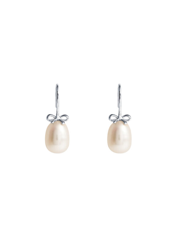 TOMEI Lovely Bow Tie Pearl Earrings, White Gold 585