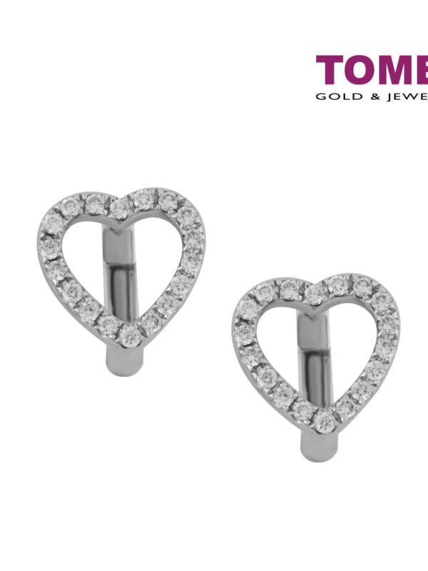 TOMEI Earrings of Hearts with Diamantes, Diamond White Gold 585 (E1172)