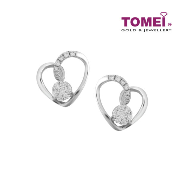 TOMEI Earrings of Enthralling Hearts with Sparkles, Diamond White Gold 375 (E2163V)