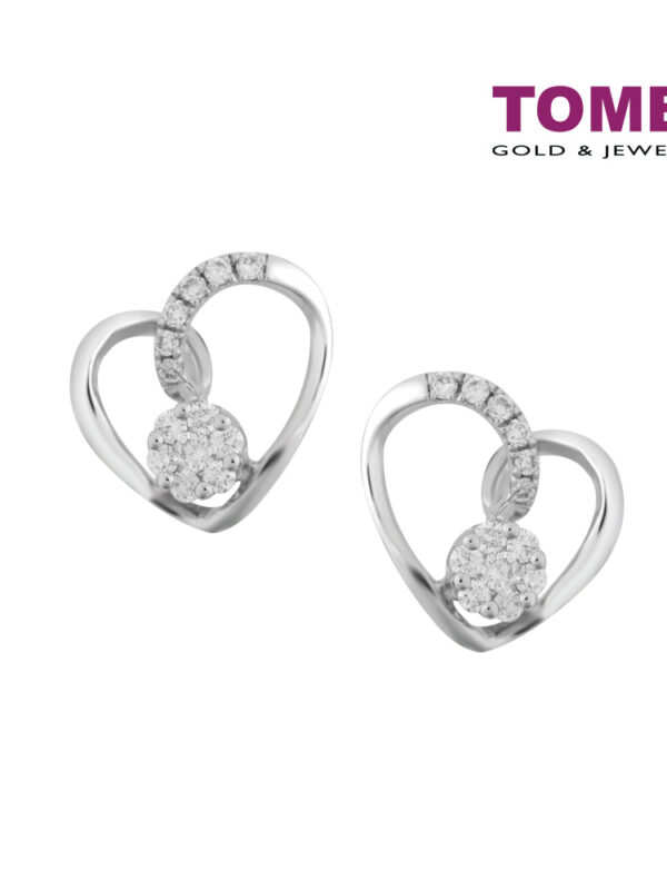 TOMEI Earrings of Enthralling Hearts with Sparkles, Diamond White Gold 375 (E2163V)
