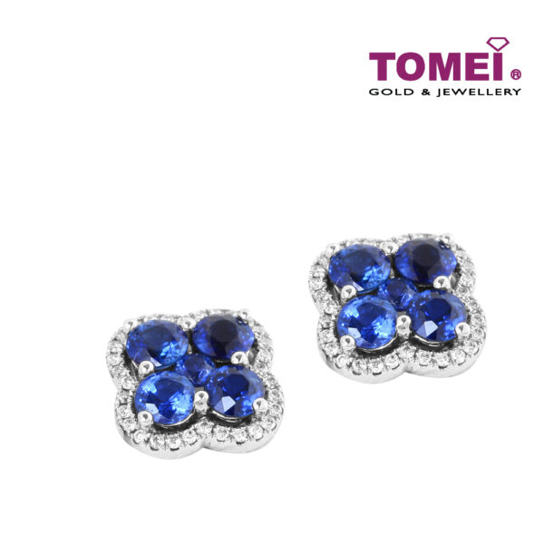TOMEI Blue Clover Earrings, Sapphire Diamond White Gold 750 (E1909)