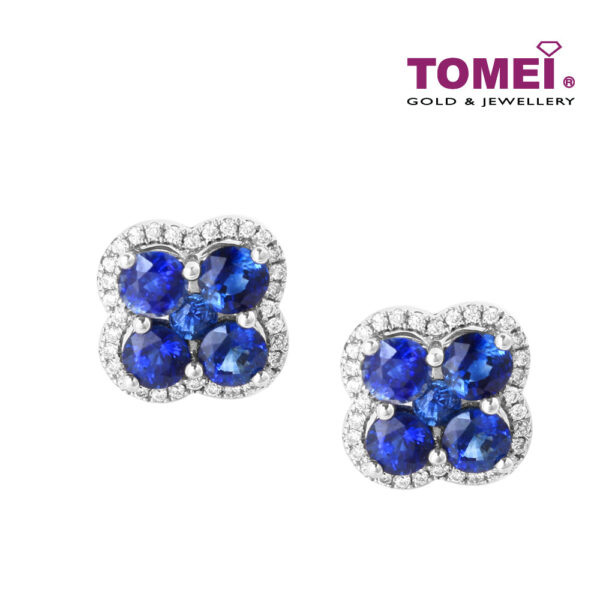 TOMEI Blue Clover Earrings, Sapphire Diamond White Gold 750 (E1909)