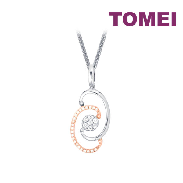 TOMEI Dual-Tone Diamond Pendant Set, White Gold 375