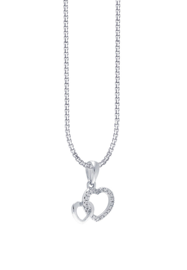 TOMEI Dwi-Heart Diamond Pendant Set, White Gold 585
