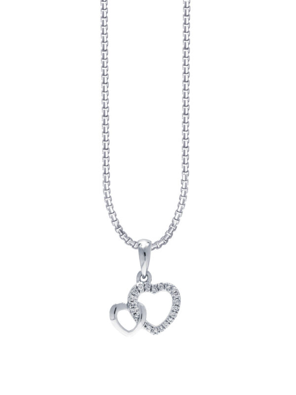 TOMEI Dwi-Heart Diamond Pendant Set, White Gold 585