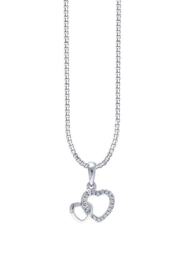 TOMEI Dwi-Heart Diamond Pendant Set, White Gold 585
