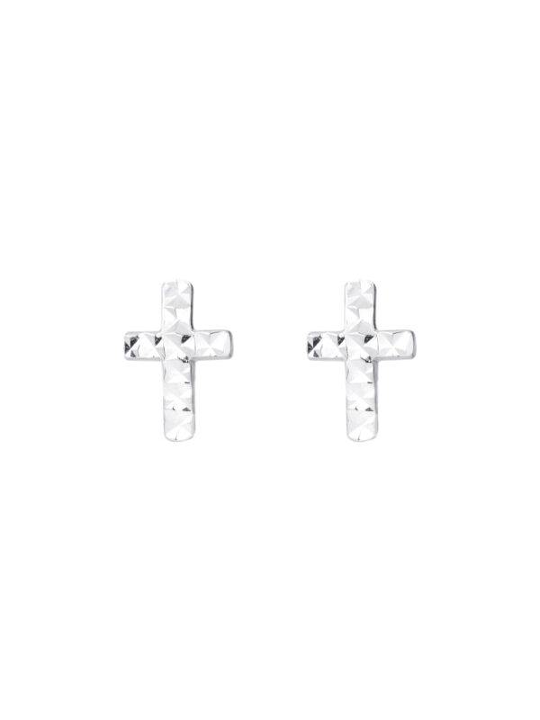 TOMEI Little Cross Earrings, White Gold 585