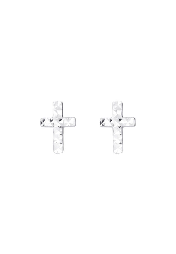 TOMEI Little Cross Earrings, White Gold 585