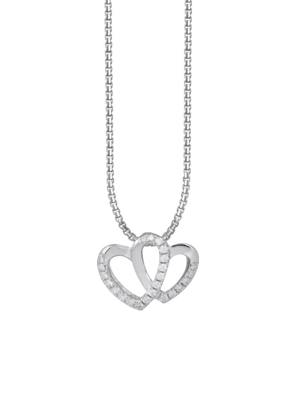 TOMEI Dwi-Heart Diamond Pendant Set, White Gold 585