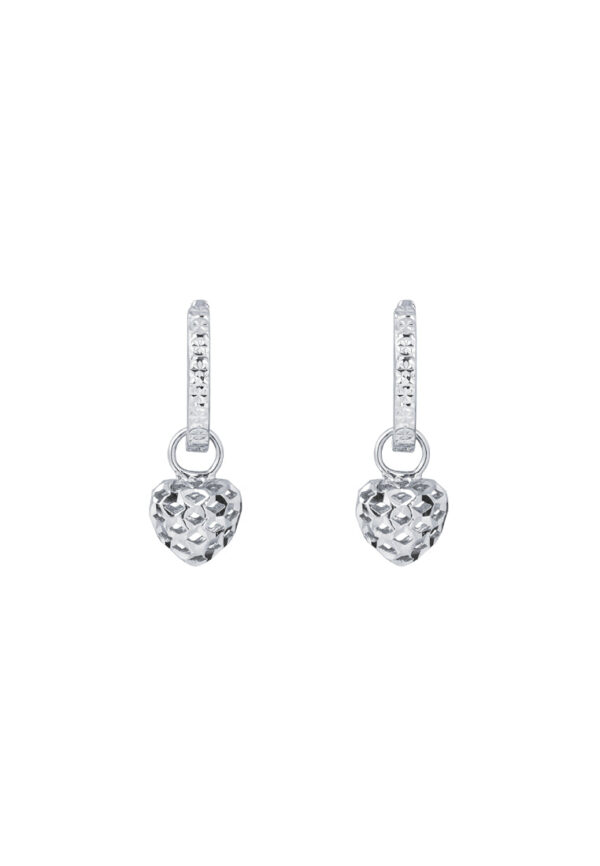 TOMEI Little Sweet Heart Loop Earrings, White Gold 585