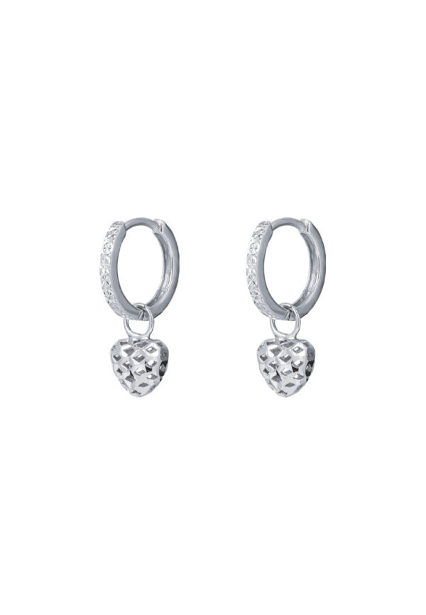 TOMEI Little Sweet Heart Loop Earrings, White Gold 585