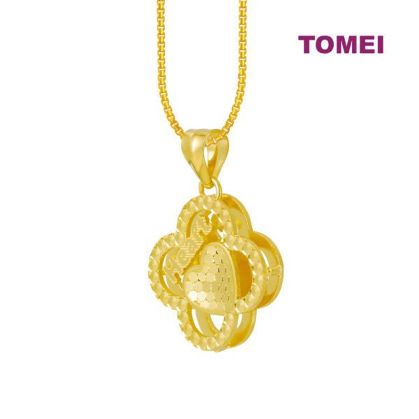 TOMEI Heart in a Clover Pendant, Yellow Gold 999