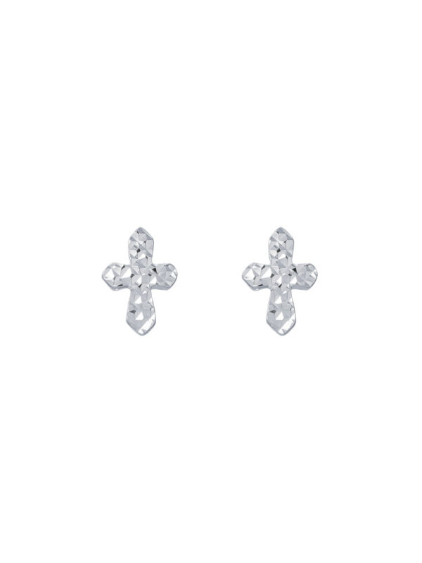 TOMEI Mini Cross Earrings, White Gold 585