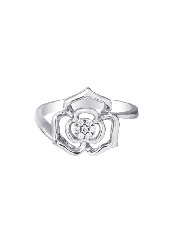 TOMEI Minimalist Flower Diamond Ring, White Gold 375