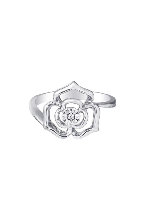 TOMEI Minimalist Flower Diamond Ring, White Gold 375