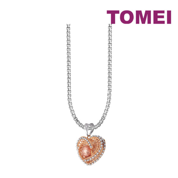 TOMEI Mix Tone Full Heart Pendant, White Gold 750