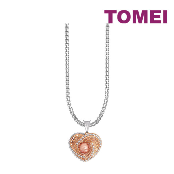 TOMEI Mix Tone Full Heart Pendant, White Gold 750