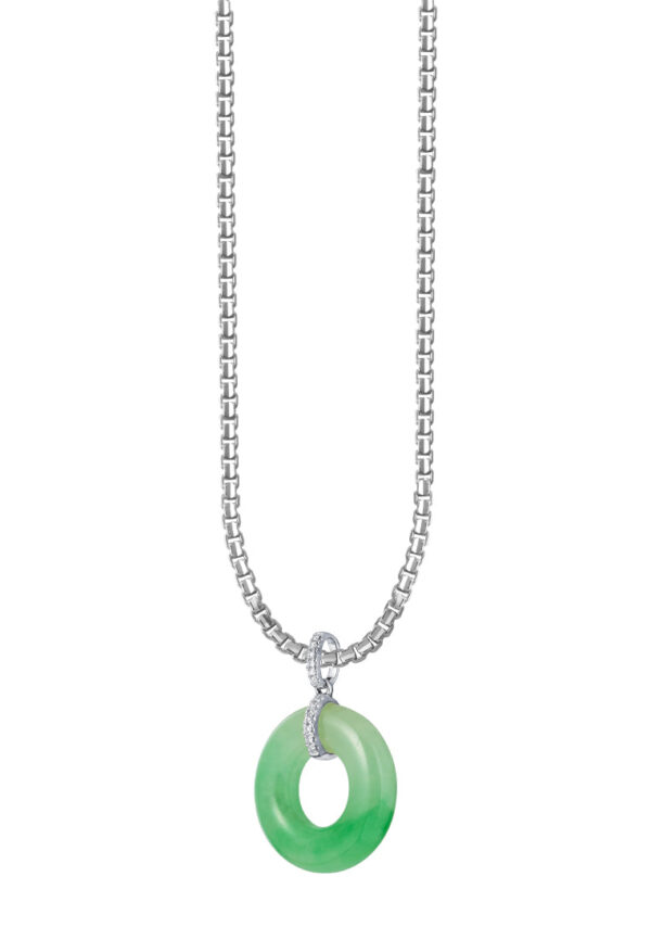 TOMEI Circle Of Happiness Jade Pendant, White Gold 750
