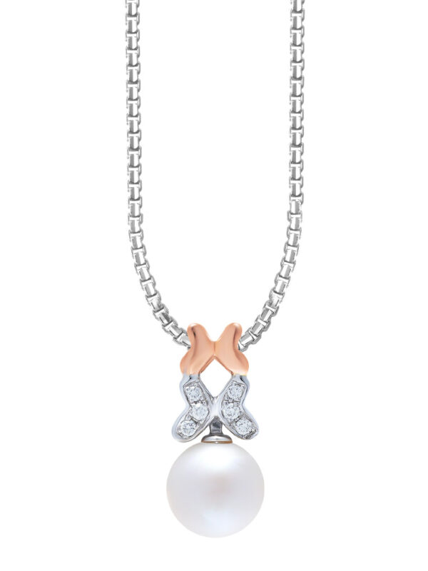 TOMEI Pearl-fection Butterfly Pendant Set, White+Rose Gold 585