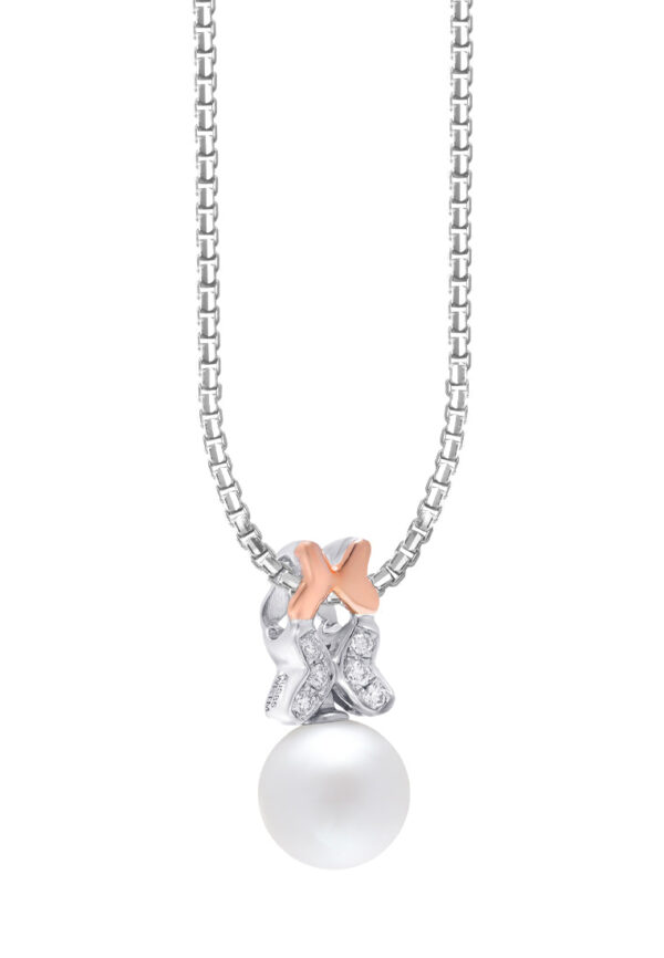 TOMEI Pearl-fection Butterfly Pendant Set, White+Rose Gold 585