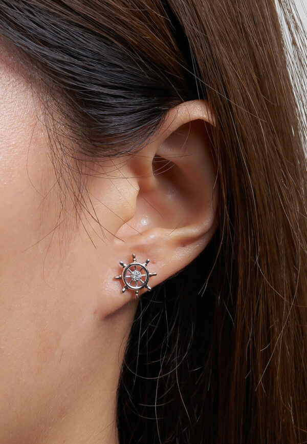 TOMEI Anchor Earrings, White+Rose Gold 375