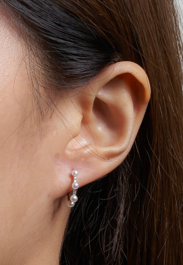 TOMEI Minimalist Pearl Earrings, White/Rose Gold 750