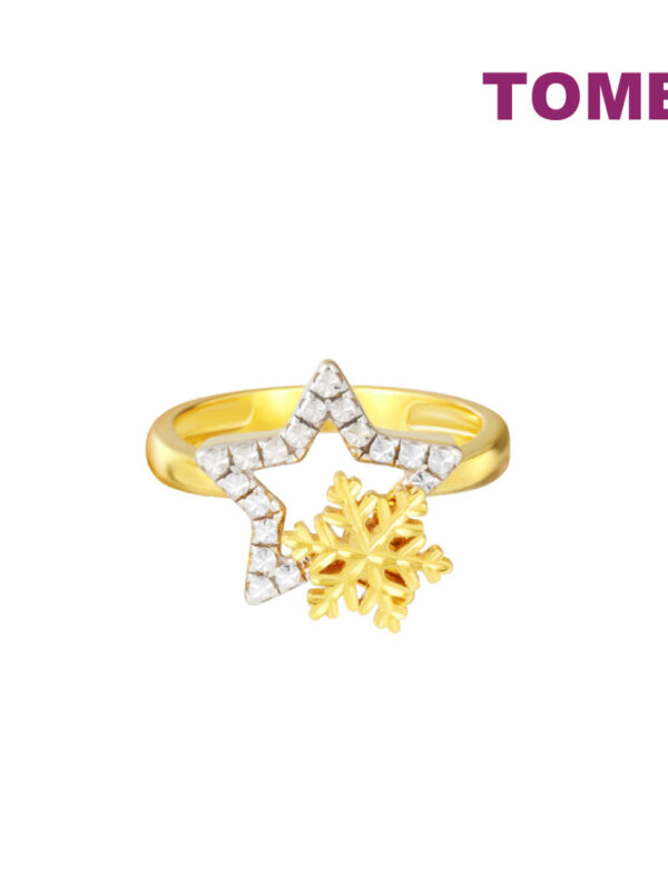TOMEI Diamond Cut Collection Snowflake & Star Ring, Yellow Gold 916